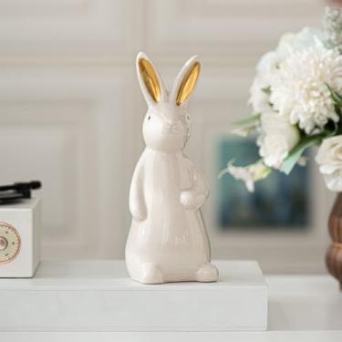 Imagem de SPNDOB Estatueta de coelho de cerâmica branca elegante decoração minimalista de coelho, decoração moderna para casa e Páscoa para prateleira, mesa, cornija (grande)