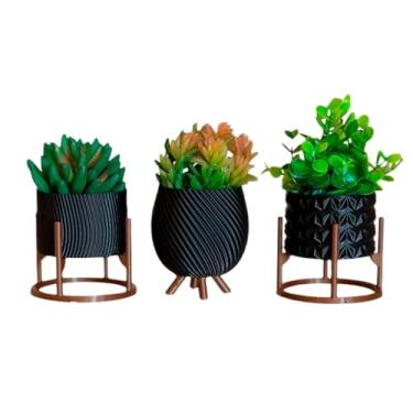 Imagem de Kit de Vasos Cachepot Minimalista Texturas Vasinho Sala Decoração Delicada para Plantinhas Cactus(Preto)