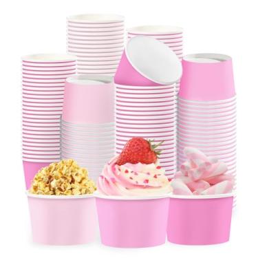 Imagem de Greencian 120 peças de copos de sorvete de papel rosa 340 g descartáveis gradiente rosa papel sobremesa lanche tigelas dia dos namorados iogurte recipientes para comida sopa doces noiva chá de Páscoa