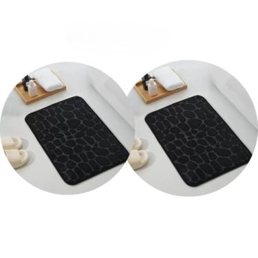 Imagem de Kit Tapete Banheiro Peludo Super Absorvente Secagem Rápida Antiderrapante 40x60cm para Casa Apartamento (Kit 2-Preto-Paralelepípedos)