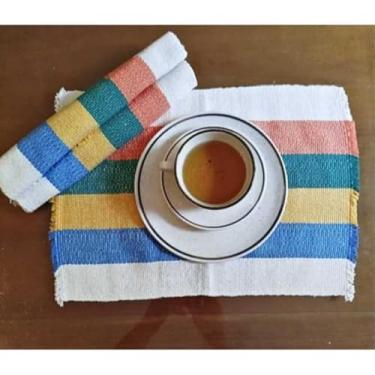 Imagem de Jogo Americano Natal 4 Peças Algodão Artesanal Tear Manual - Mesa Posta Rústica Elegante (Listras)