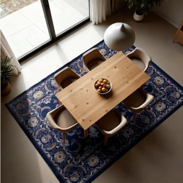 Imagem de 1 Tapete Sala de Jantar Mesa Grande 200X250 Js Do Pe Vr (M20 Azul - Classico Floral Flores Medalhão)