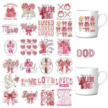 Imagem de Obookey 25 peças de envoltórios de copo UV DTF para o dia dos namorados, boho, retrô, Uvdtf para garrafa de água de 473 ml, adesivos decalque aquarela rosa para mulheres, sua namorada, esposa