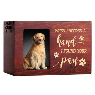 Imagem de Urnas memorial para animais de estimação para cinzas de cães ou gatos, grandes urnas de cremação funerária de madeira com moldura de foto, caixa de memória de lembrança memorial com flanela preta como