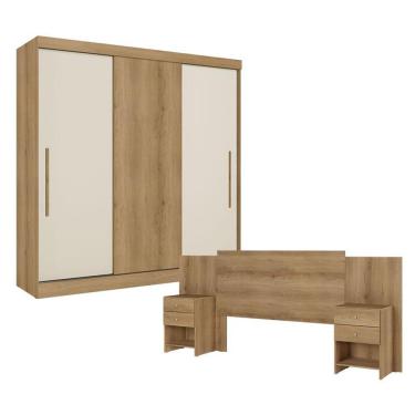 Imagem de Guarda Roupa Casal Vision 3 Portas Capuccino Cacau Off White Flex Com Cabeceira Formosa Capuccino - Thb