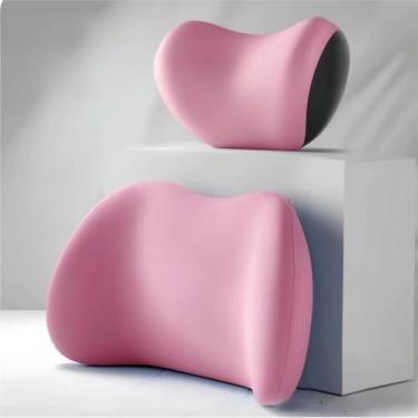 Imagem de Conjunto de encosto de cabeça/almofada para cadeira auto e Encosto Lombar, em espuma viscoelástica(Rosa)