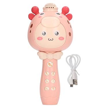Imagem de Microfone infantil Ainoli em formato de desenho animado BT microfone sem fio recarregável portátil para cantar em viagens de carro (Rosa)
