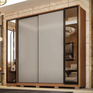 Imagem de Guarda Roupa Casal Ambiente Laredo Amêndola Touch Nude Prime Flex Com Portas De Vidro Reflecta E Pés - Demartez
