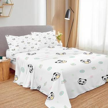 Imagem de SNcek Jogo de lençol solteiro infantil panda, 4 peças, estampa de microfibra, com bolso profundo