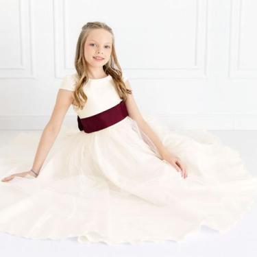 Imagem de Vestido longo Off White com Faixa e Laço MARSALA Infantil Festa elegân