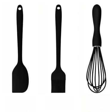 Imagem de Conjunto de 3 peças de silicone para assar, espátula de creme de bolo para cozinha, espátula de borracha resistente ao calor, arbustos de pastelaria, (preto)