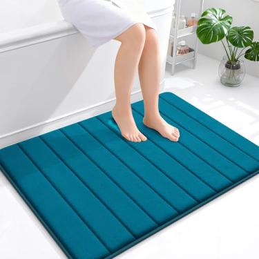 Imagem de OLANLY Tapete de banho listrado de espuma viscoelástica 101 x 81 cm, tapetes absorventes super macios, secagem rápida, tapetes de chuveiro laváveis na máquina, tapete de banho, acessórios de decoração