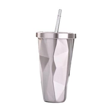 Imagem de 17oz Caneca de Aço Inoxidável Isolada com Tampa à Prova e Canudo para Café Viagem Bebidas Quentes em Movimento