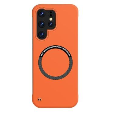 Imagem de POYUFRG Capa magnética para Samsung Galaxy S26 Ultra/S26 Plus/S26, capa de telefone ultrafina, leve, sem moldura, suporta capa de carregamento sem fio, laranja, S26 Ultra