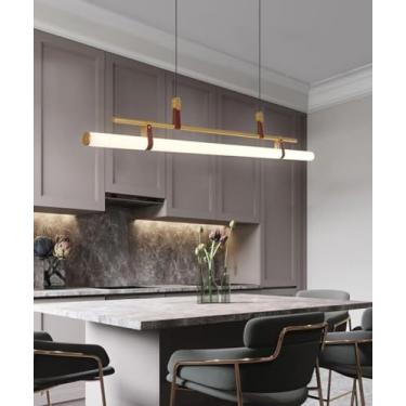 Imagem de Luminária pendente LED moderna para sala de jantar, lustre linear para mesa de jantar, luminária de teto para cozinha, dimerizável com controle remoto, 3000K-6500K, para restaurantes, sala d