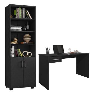 Imagem de Mesa para Computador Gávea com Gaveta e Livreiro Office com Portas Peq