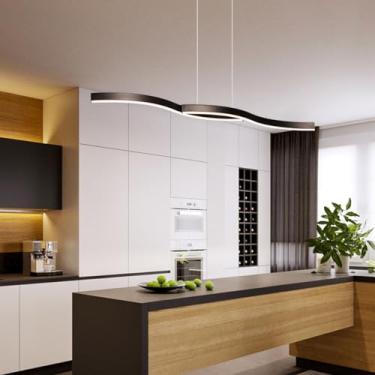 Imagem de Luminária pendente moderna para mesa de jantar, lustre ondulado, iluminação de teto com altura ajustável e controle remoto, luminária suspensa para sala de jantar e ambientes internos (preta