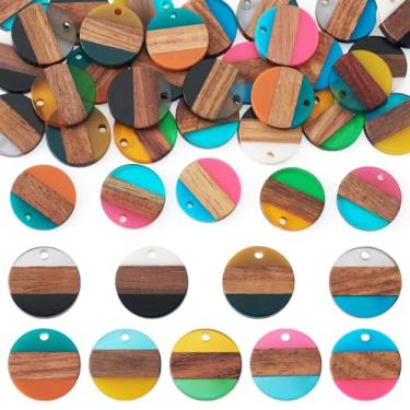 Imagem de Beadthoven 36 peças/18 pares de brincos de madeira de resina pingentes coloridos listrados planos redondos amuletos de madeira vintage boho kit de fabricação de brincos de madeira em branco para fazer