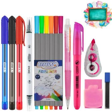 Imagem de Kit Escolar 15 Itens - Canetas - Marca-texto - Corretivo - Lapiseira -