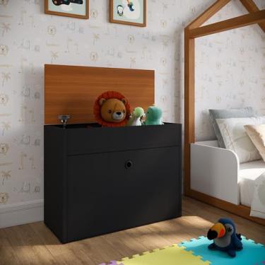 Imagem de Baú Organizador Brinquedos Com Sapateira 1 Porta Basculante Infantil Multiuso Elite (ELITE PRETO FREIJO)