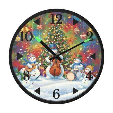 Imagem de STAYTOP Relógio de parede de LED de boneco de neve de Natal para quarto com brilho noturno, relógios de parede silenciosos de 30 cm para decoração de sala de estar, controle de som, relógio de parede