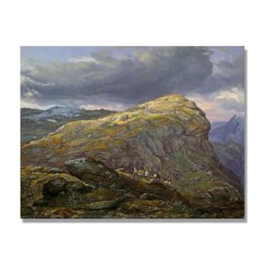 Imagem de J.C. Dahl Reprodução de arte famosa, arte em tela de paisagem romântica nórdica, decoração de parede elegante para sala de estar e escritório. (paisagem 6). 80 x 105 cm-31,5 x 41,3 pol. Somente tela