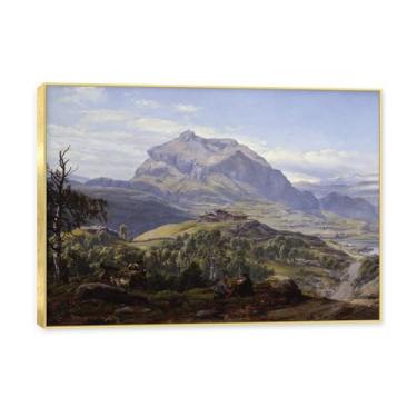 Imagem de NHLDZYH Moldura dourada. Reprodução de arte famosa de J.C. Dahl, arte em tela de paisagem romântica nórdica, decoração de parede elegante para sala de estar e escritório, pronta para pendurar