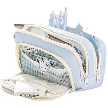 Imagem de Estojo De Lápis De Papelaria Armazenamento Portátil De Grande Capacidade(Azul)