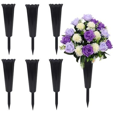 Imagem de Vasos florais memoriais, vaso de cemitério, suporte de flores de lápides, vasos de cemitério de plástico com pontas de chão – Porta-flores memorial para sepulturas, lápides e decoração ao ar livre (6