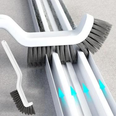 Imagem de Escova de limpeza multifunções para janela e porta ranhura de plástico com cabo longo para azulejo de piso escova dura banheiro cozinha ferramentas de limpeza