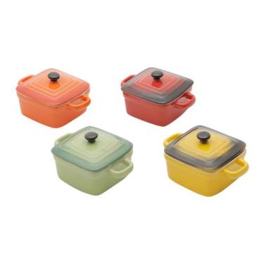 Imagem de Conjunto de 4 panelinhas quadradas de Porcelana - colorida - Bon Gourm