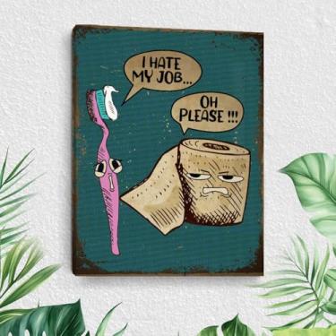 Imagem de Arte de parede de banheiro de papel higiênico com escova de dentes engraçada, decoração de parede em tela emoldurada de papel e decoração de parede, pôster de imagem de banheiro para banheiro