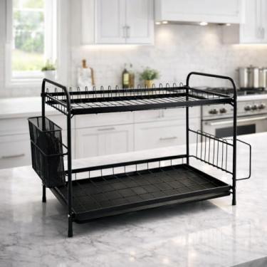 Imagem de Escorredor de Louça Preto com 2 Andares – Aço Inox Premium 17 Pratos