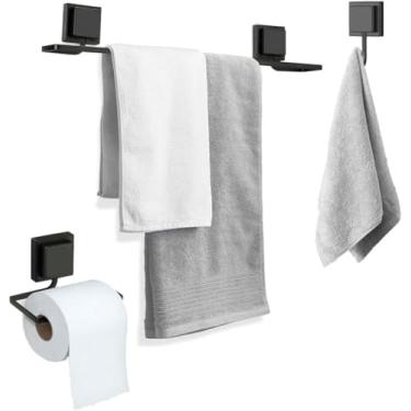 Imagem de Kit 3 Suportes Porta Papel e Toalhas Ganchos Para Banheiro Com Adesivo 3M