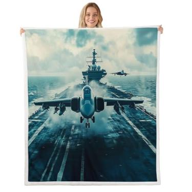 Imagem de Cobertor de cama de porta-aviões, cobertor felpudo de microfibra vintage de navio de guerra, para cadeira/sofá, 223 cm x 224 cm