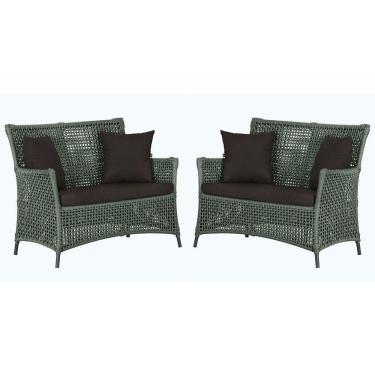 Imagem de 2 Sofás área Externa Igapó Alumínio Preta Corda Náutica E9 Verde