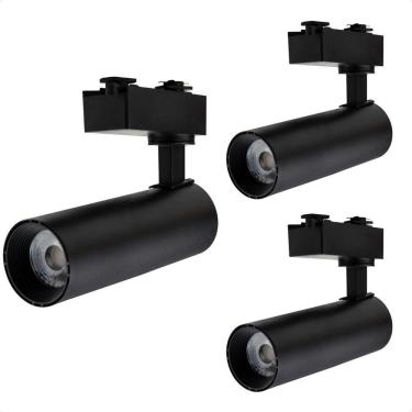 Imagem de Kit 3 Spot Longo Led Mr16 Para Trilho Eletrificado Preto 3000k Quente