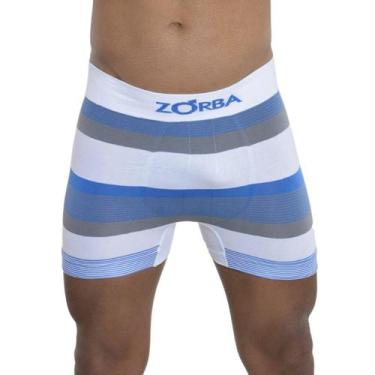 Imagem de Cueca Masculina Boxer Listrada Em Algodão Seamless Zorba, GG, Branco