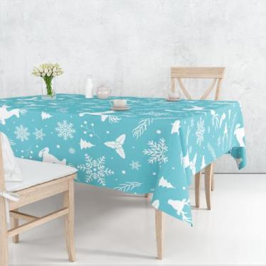 Imagem de Toalha De Mesa Retangular 6 Lugares Tecido Oxford Renas Flocos de Neve