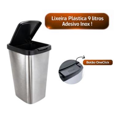 Imagem de Lixeira Plástica De Pia Cozinha Banheiro Adesivo Inox 9 Lts Click Labe