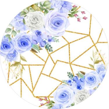 Imagem de Painel de Lona Redondo Flores Formas Geométricas Glitter Escandinavo -