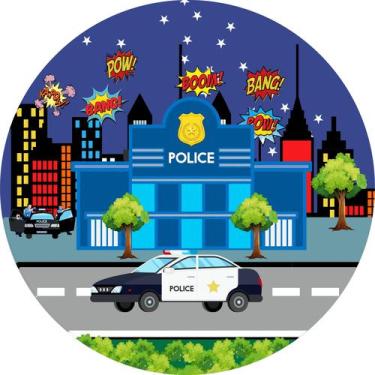 Imagem de Painel de Lona Redondo Policia Patrulha - Fabrika De Festa, 150x150cm