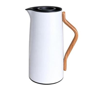 Imagem de Garrafa Térmica 1L Branca com Cabo de Bambu Design Nórdico - Lehavi, B