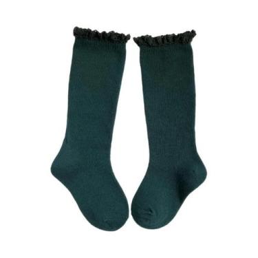 Imagem de Meias De Algodão Com Renda E Babados Para Meninas, Altura Até O Joelho