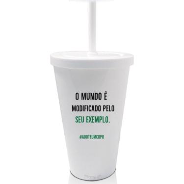 Imagem de Kit 8 Copos Com Tampa E Canudo Branco Exemplo Verde