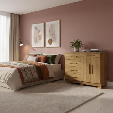 Imagem de Cômoda 5 Gavetas com Sapateira 2 Portas Nature Brisa - Repleta