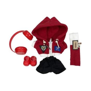 Imagem de Conjunto De Moletom E Calça Labubu Vermelho Com Zíper, Faixa De Cabelo