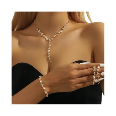 Imagem de Conjunto De Joias Glamour Com Cristais E Franjas Banhado a Ouro Para M