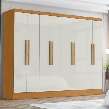 Imagem de Guarda Roupa Casal 100% Mdf 8 Portas 4 Gavetas Jatobá Plus Cinamomo/ Off White