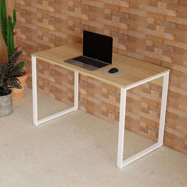 Imagem de Mesa Escrivaninha Industrial para Notebook Home Office Estudos Escritório F5 Carvalho Treviso com Branco